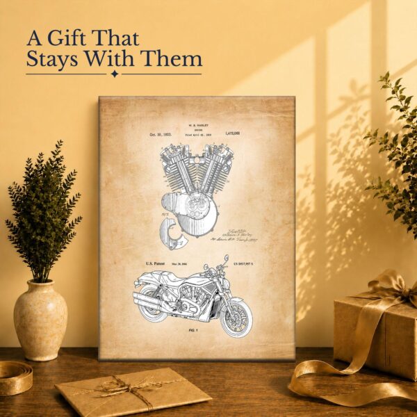 Motorcycle gift - engine patent canvas print for a rider or restorer