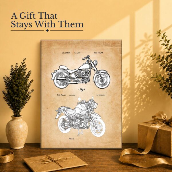 Motorcycle gift - patent canvas print for a rider or restorer