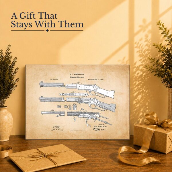 Winchester rifle patent canvas print gift - wall art for a firearm collector