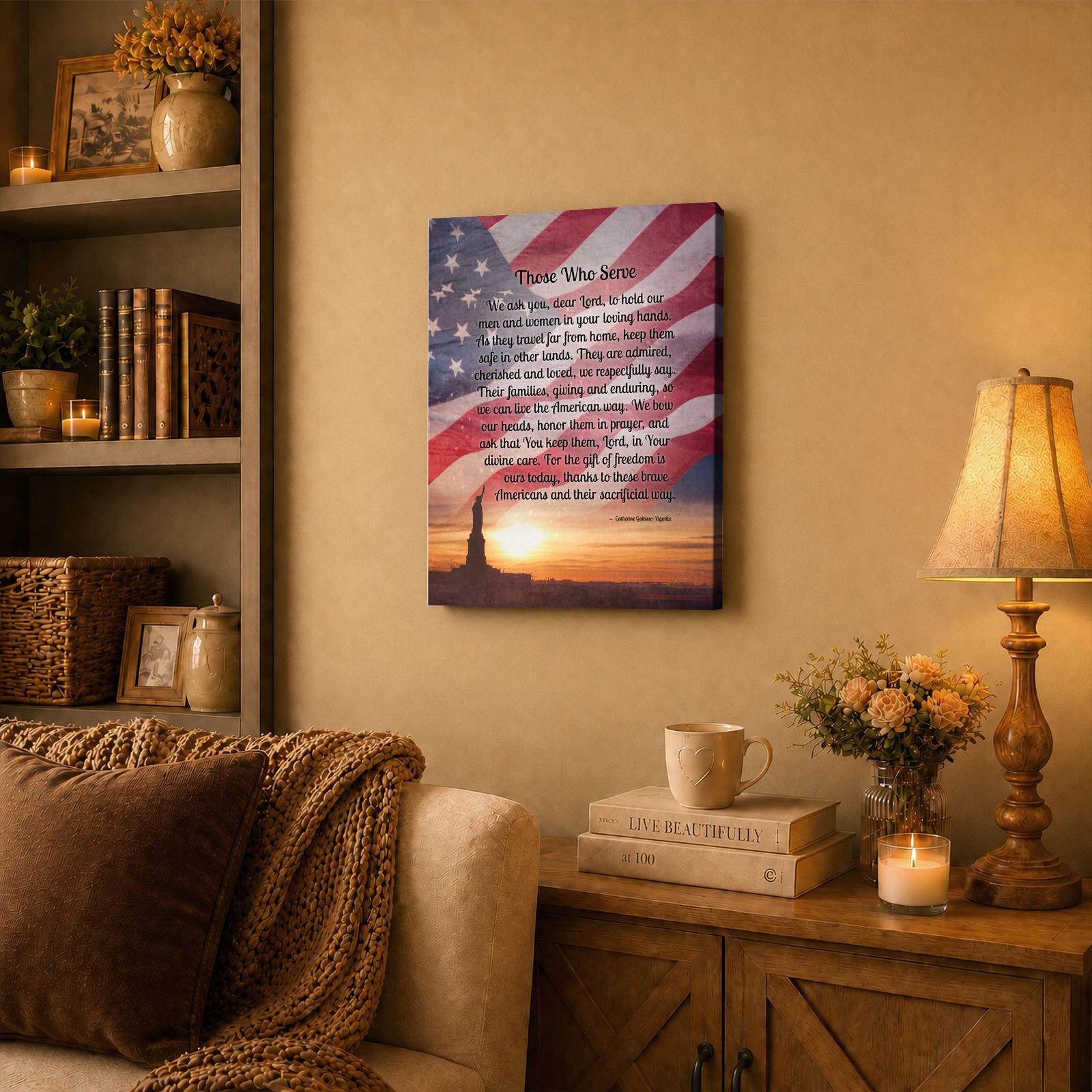 Those Who Serve canvas wall art displayed in a den or home office