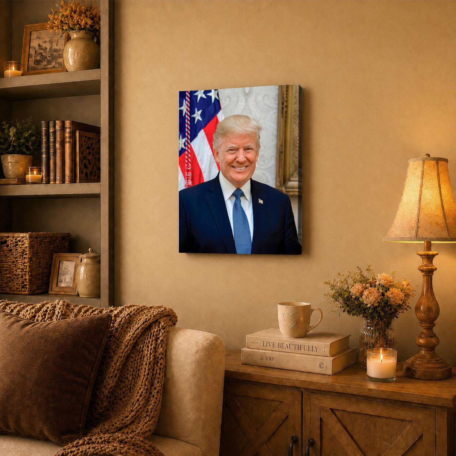 Presidential portrait canvas wall art displayed in office