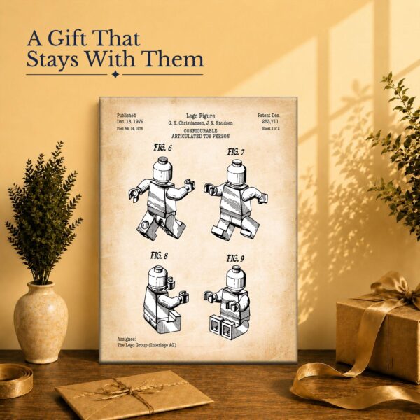 Toy figure gift - canvas print for a building-brick collector