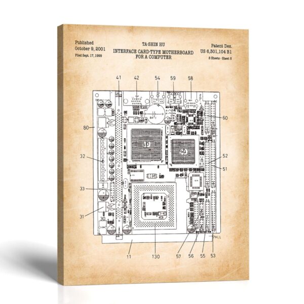 Motherboard patent canvas print - Vintage Computer Board by Crossroads Home Decor