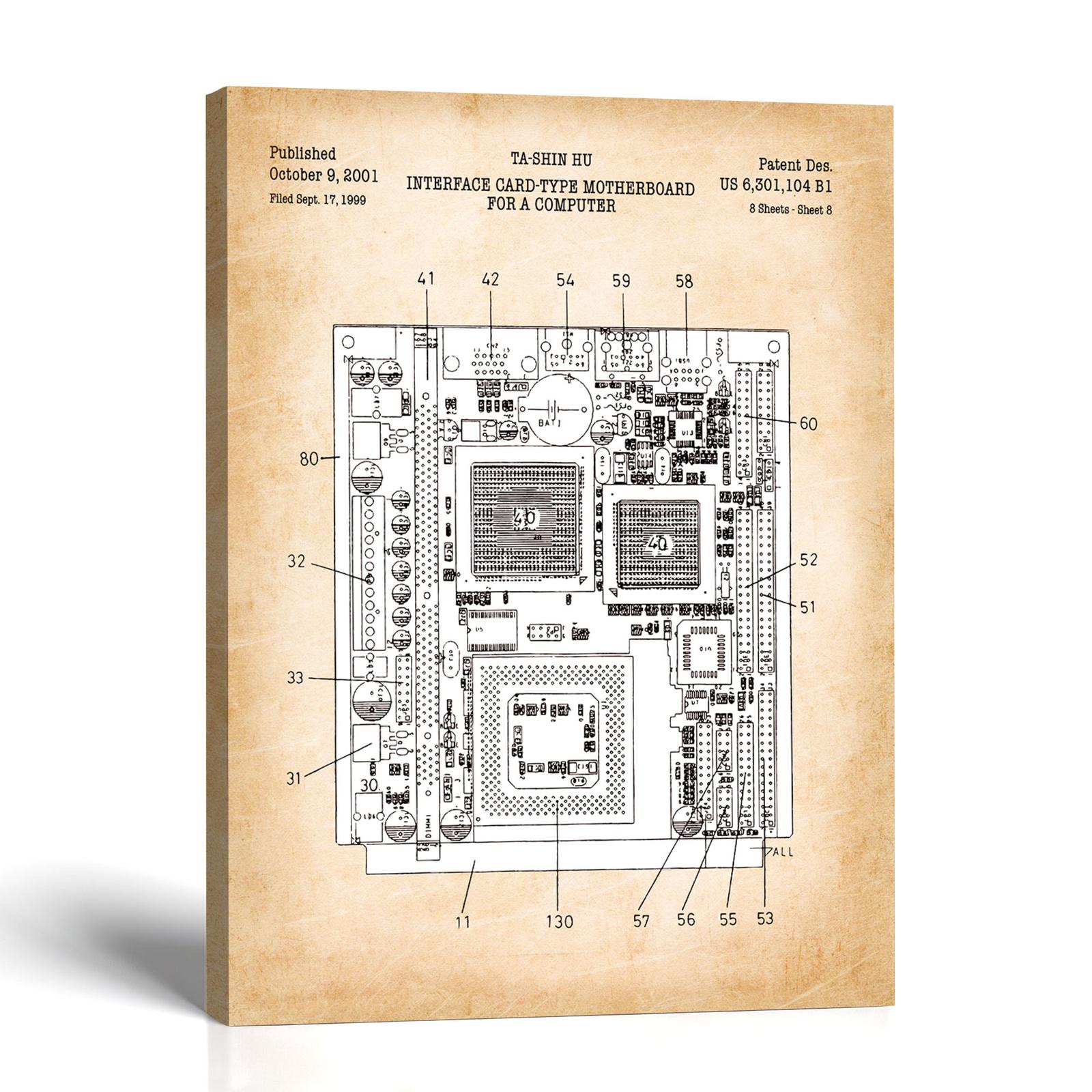 Motherboard patent canvas print - Vintage Computer Board by Crossroads Home Decor
