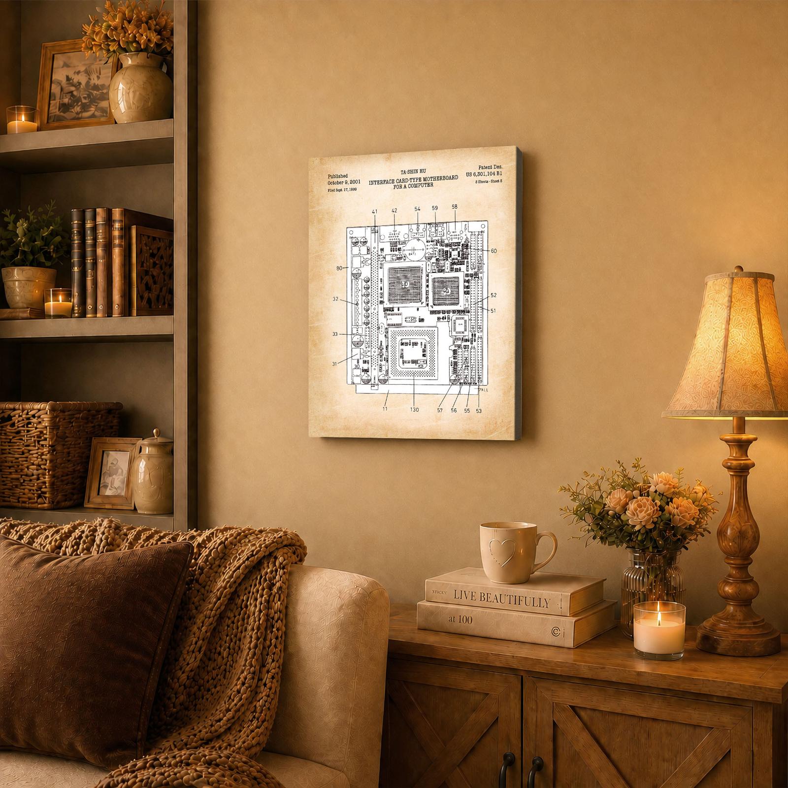 Motherboard canvas wall art displayed in a home office gallery wall