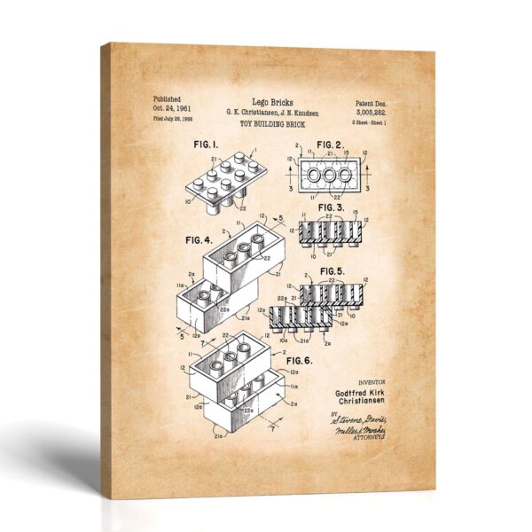 Toy building brick canvas print - 1961 Toy Building Brick Patent by Crossroads Home Decor