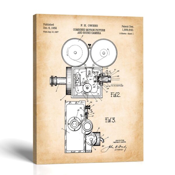 Movie camera patent canvas print - Vintage Sound Camera by Crossroads Home Decor