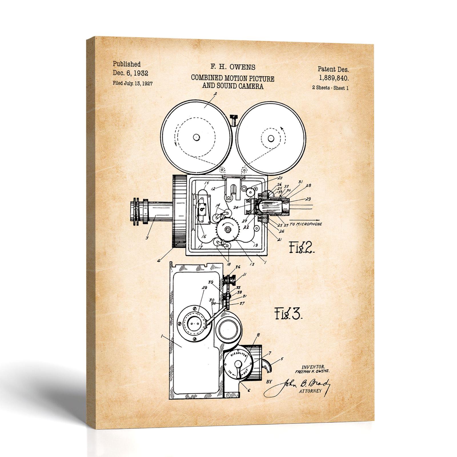 C2304C-1-11x14-1 Movie camera patent canvas print - Vintage Sound Camera by Crossroads Home Decor