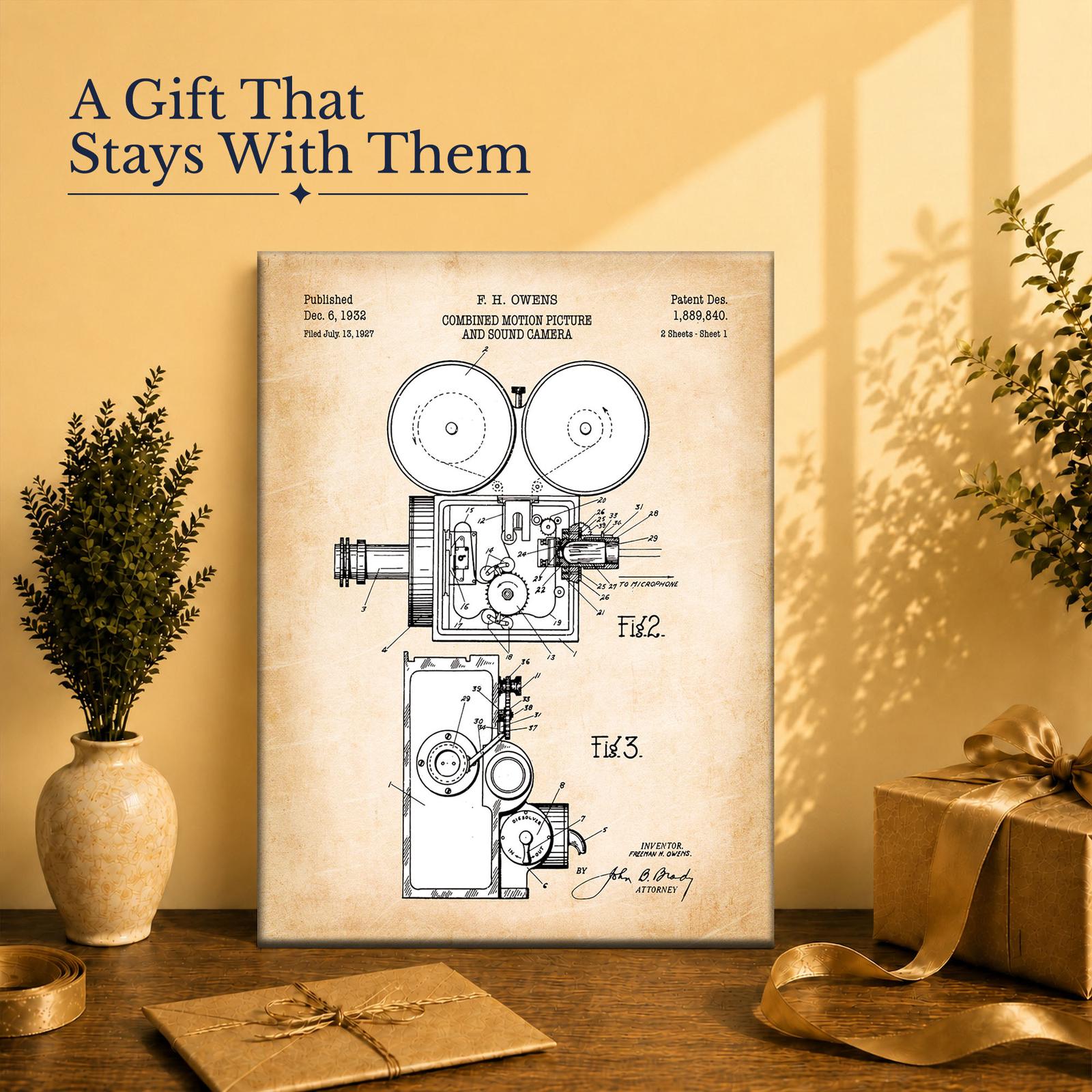 C2304C-2-11x14-1 Movie camera gift - canvas print for a film buff or collector