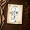 C2304C-4-11x14-1 Movie camera patent canvas, close-up of the microphone lead and dissolver dial