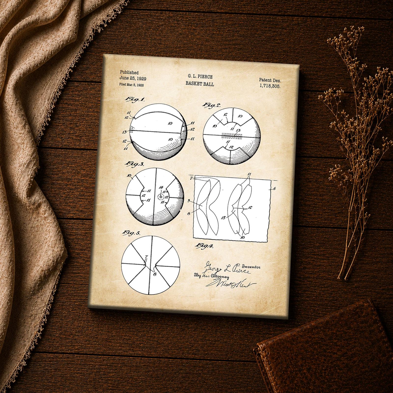 Vintage basketball wall art - basketball patent print closeup