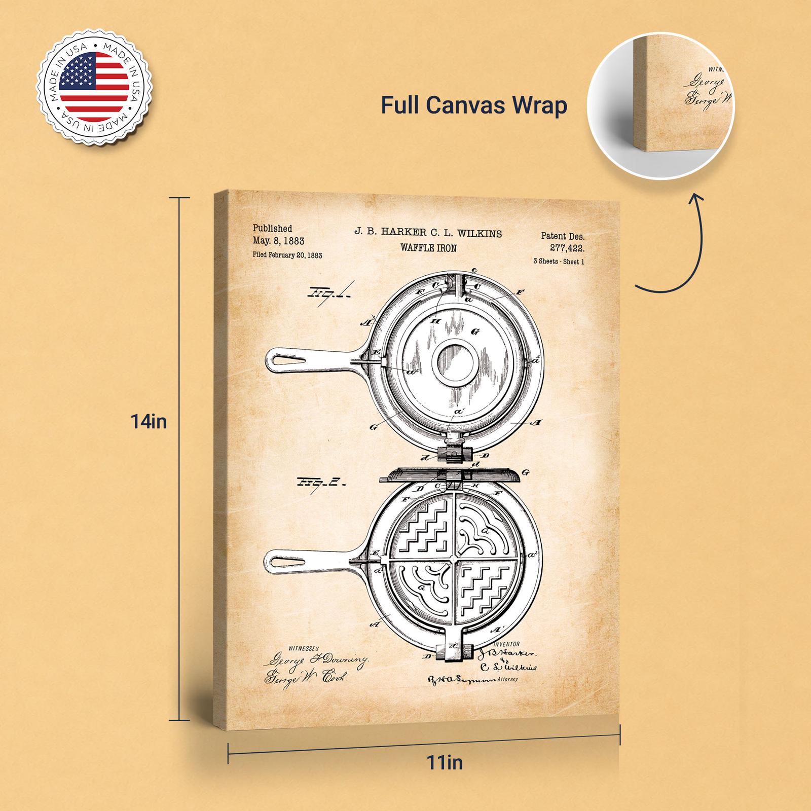 Waffle iron patent art - gallery wrapped canvas edge detail