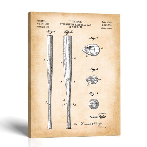 Baseball Bat Patent Canvas Print by Crossroads Home Decor