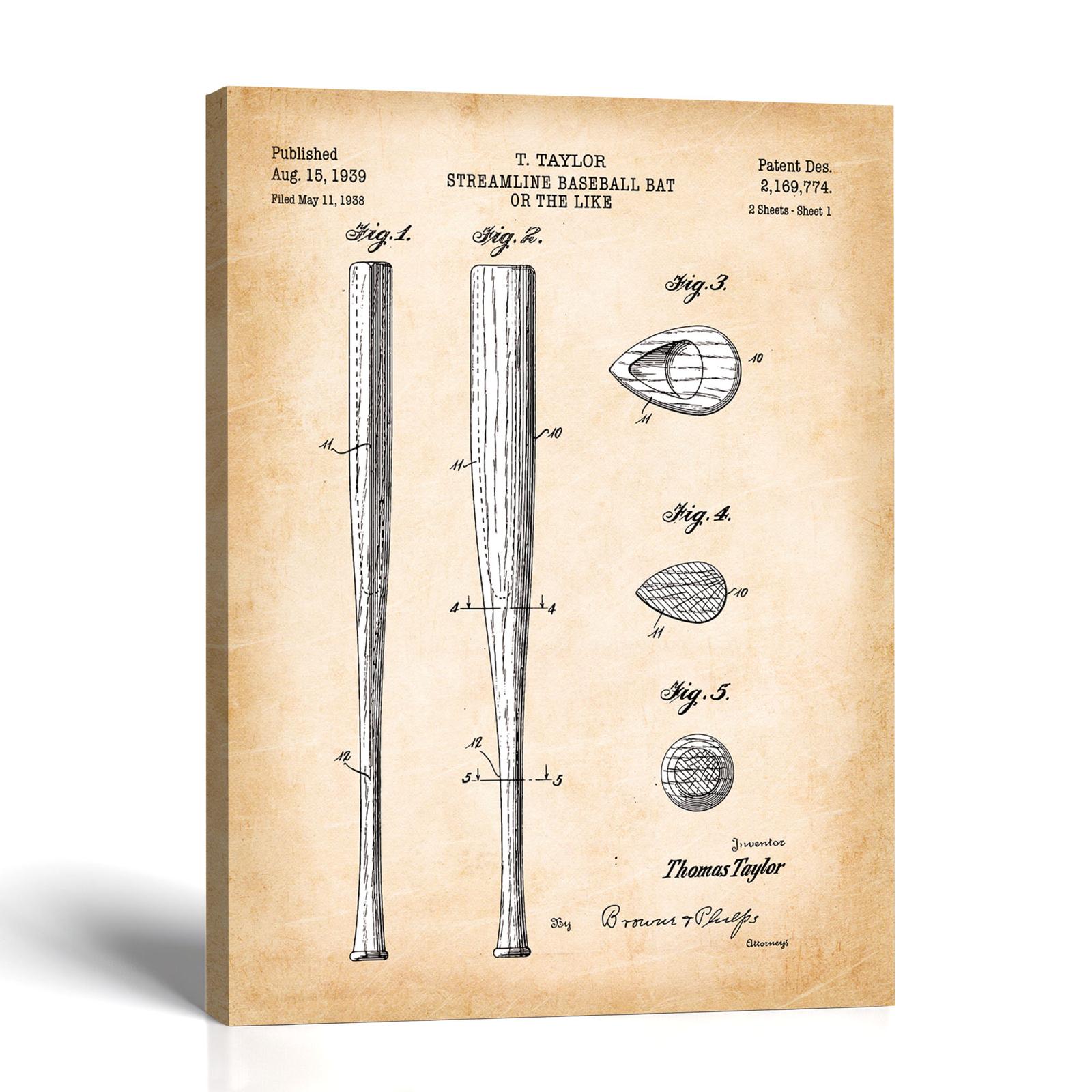 Baseball Bat Patent Canvas Print by Crossroads Home Decor