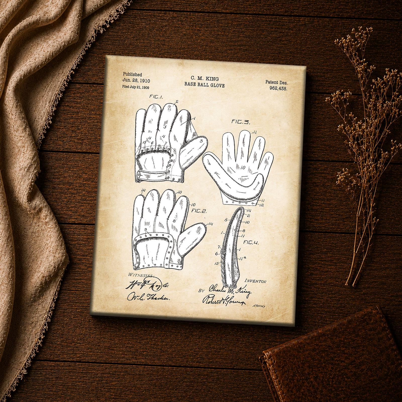 Baseball glove patent canvas, close-up of the laced palm and stitched cuff