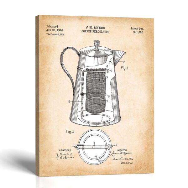 Coffee percolator patent canvas print - 1910 kitchen patent print by Crossroads Home Decor