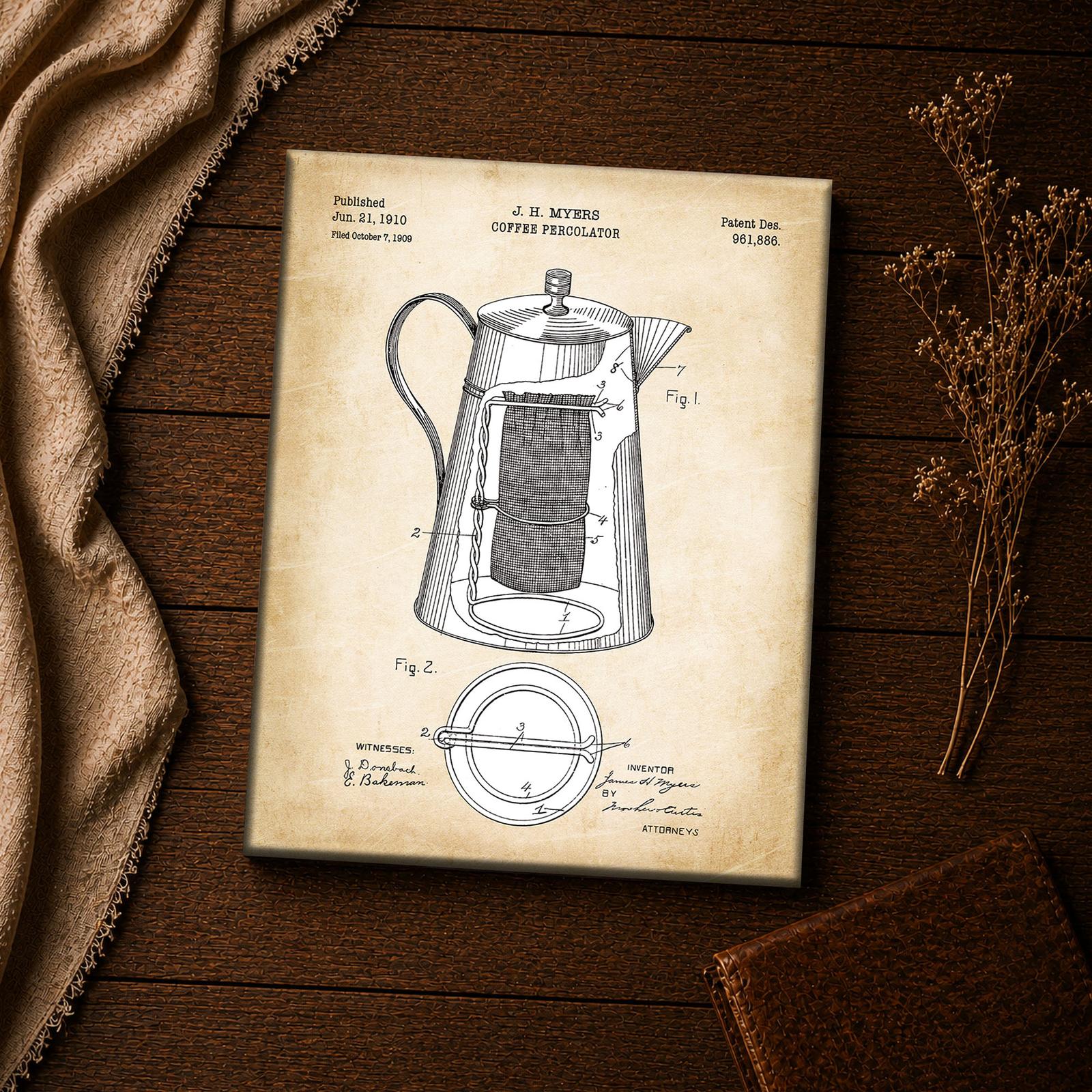 1910 coffee percolator patent print - vintage kitchen inspirational wall art