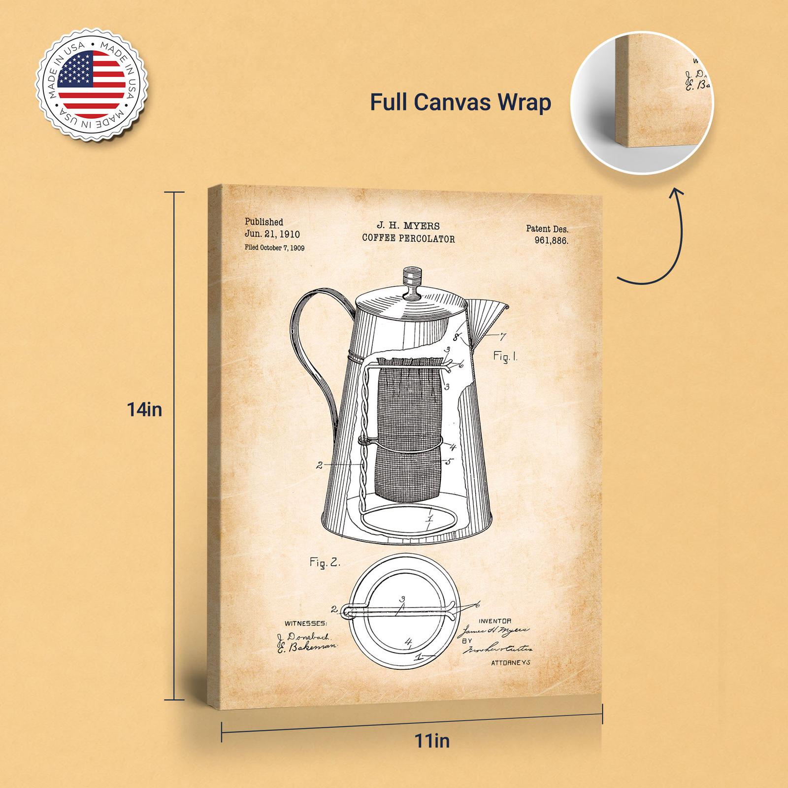 Coffee percolator patent print - gallery wrapped canvas edge detail