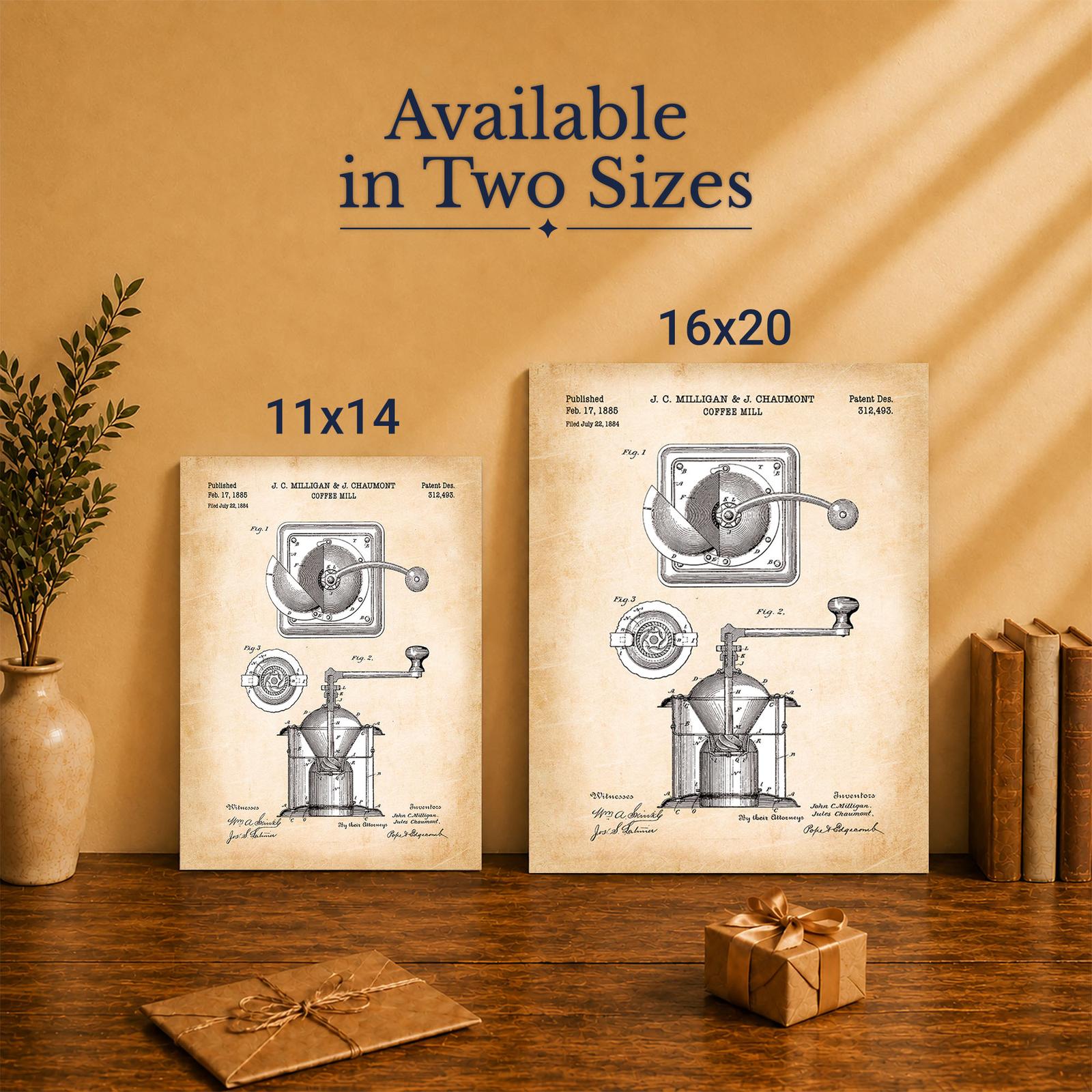 Coffee grinder patent canvas print - Made in USA family-owned kitchen wall art