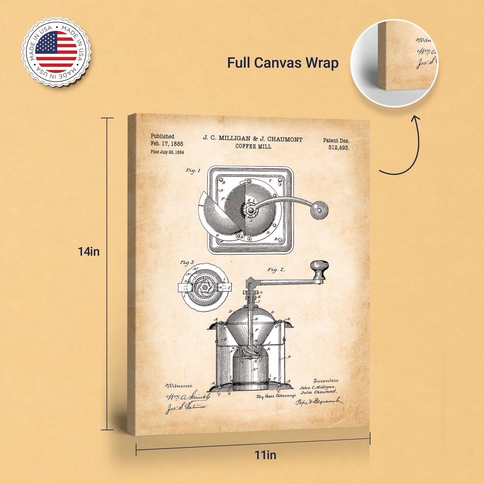 Coffee grinder patent print - gallery wrapped canvas edge detail