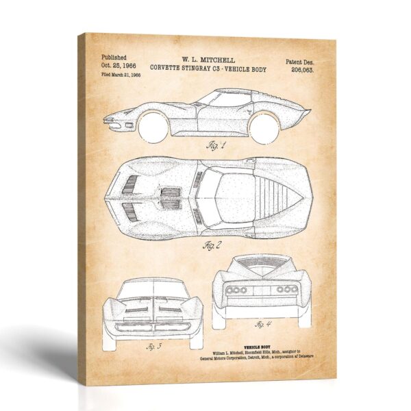 Corvette Stingray patent canvas print - 1960s C3 body design by Crossroads Home Decor