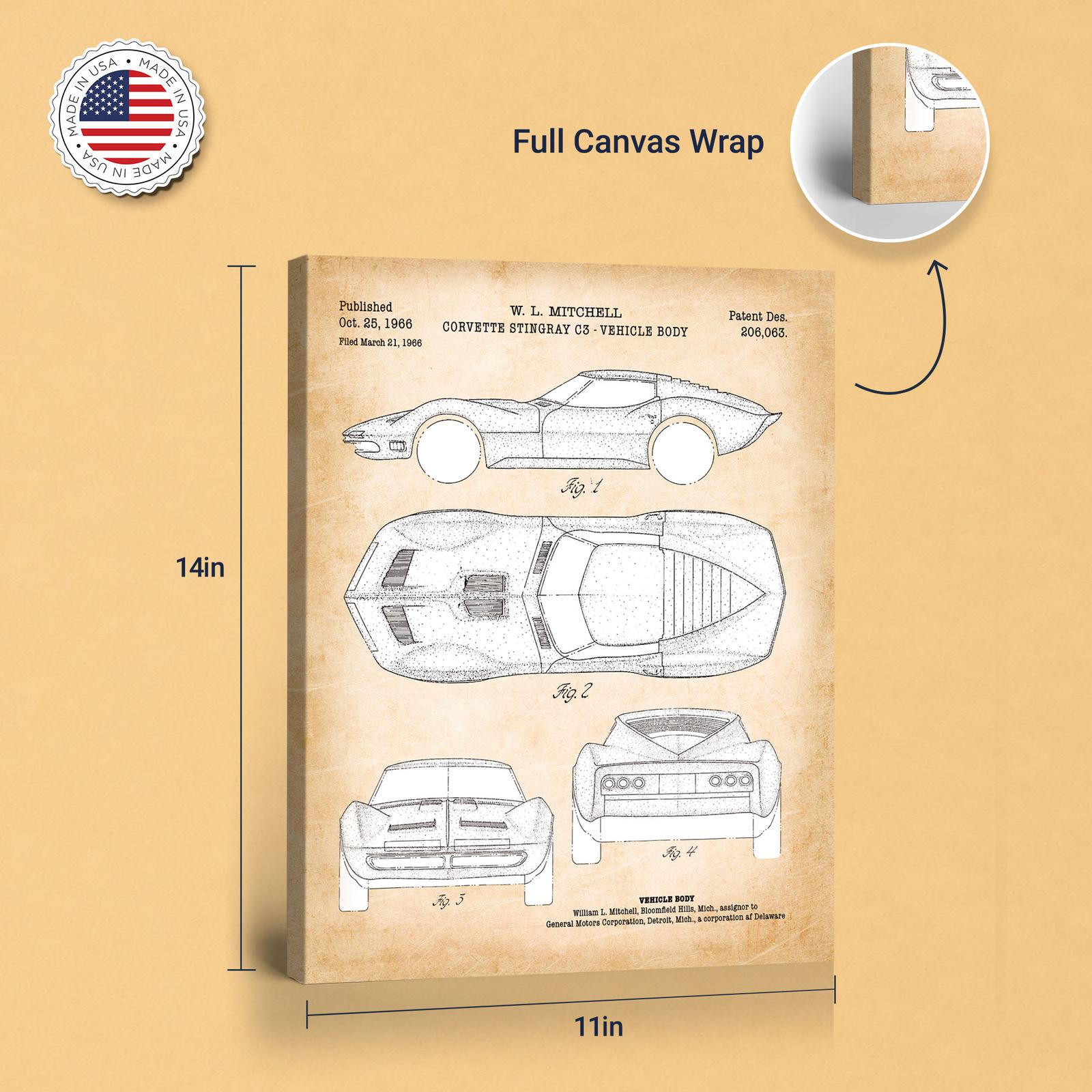 Corvette Stingray canvas print - gallery wrapped canvas edge detail