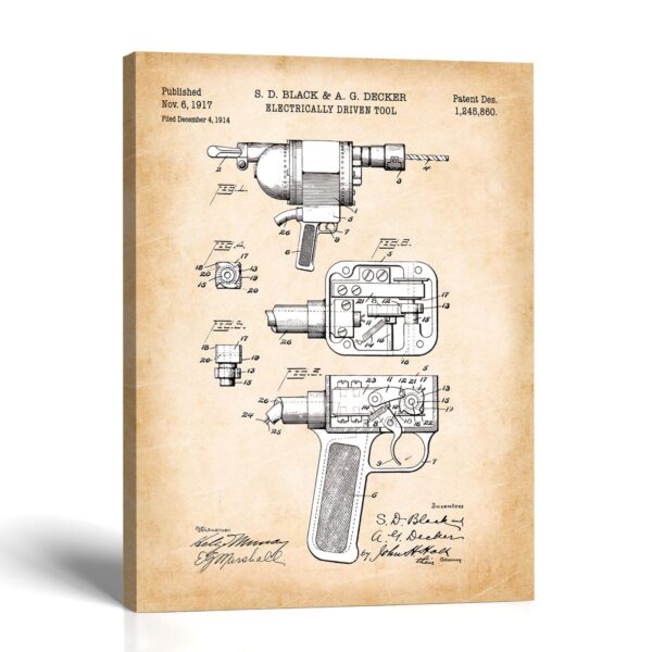 Electric drill patent canvas print by Crossroads Home Decor