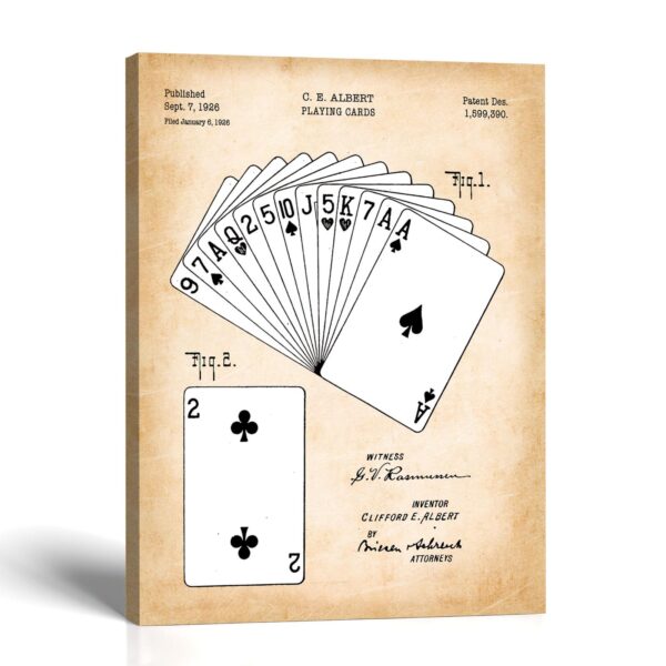 Playing cards patent canvas print - 1926 ace of spades patent print by Crossroads Home Decor