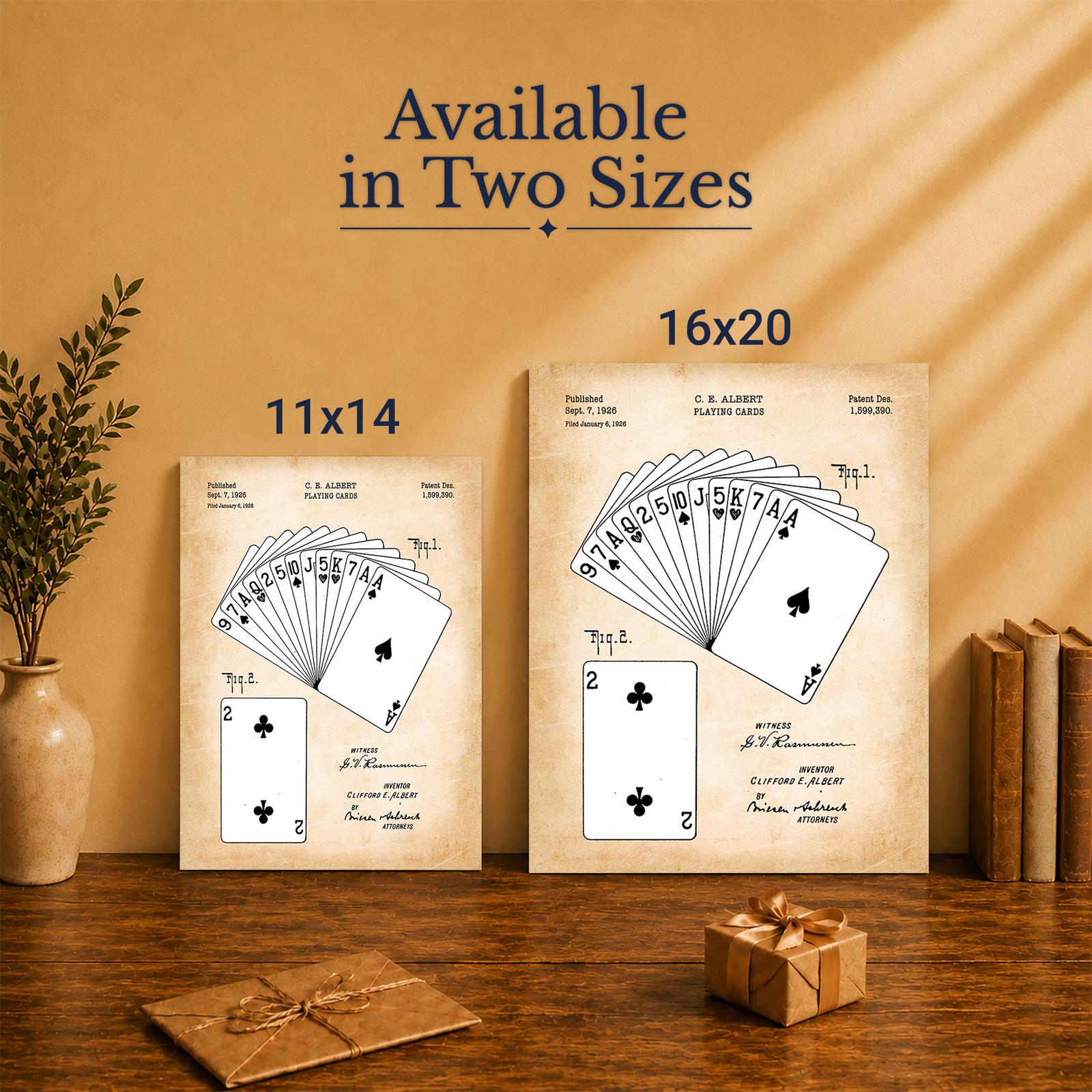 Playing cards patent canvas print - Made in USA family-owned game room wall art