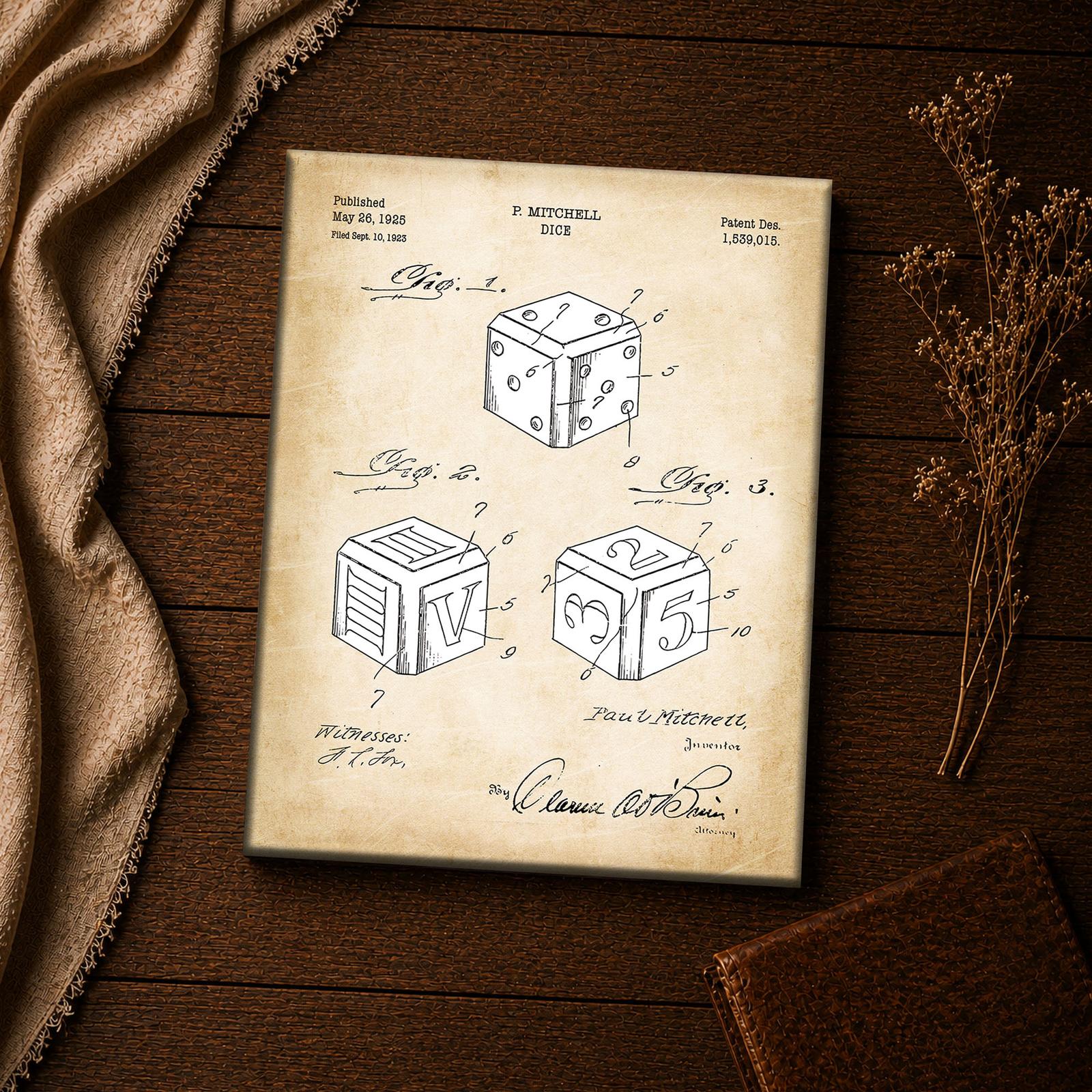 C2321C-4-11x14-1 Dice patent drawing canvas print - vintage tabletop inspirational wall art