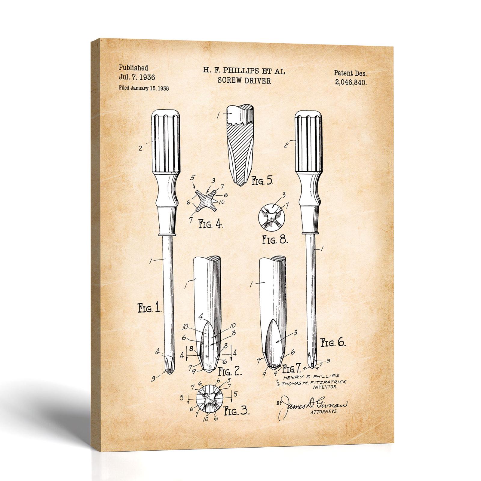 Phillips screwdriver patent canvas print by Crossroads Home Decor