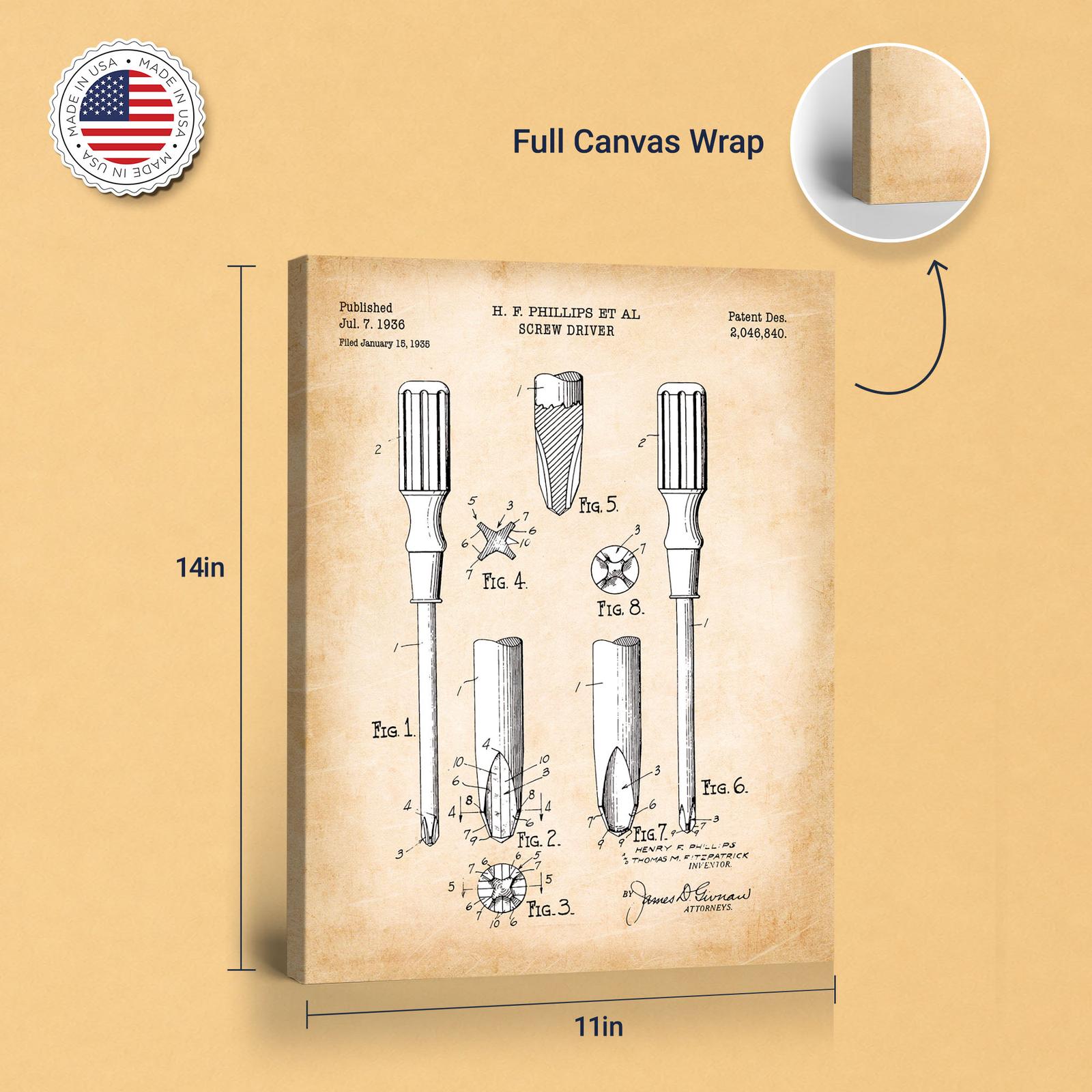 Phillips screwdriver patent art - gallery wrapped canvas edge detail