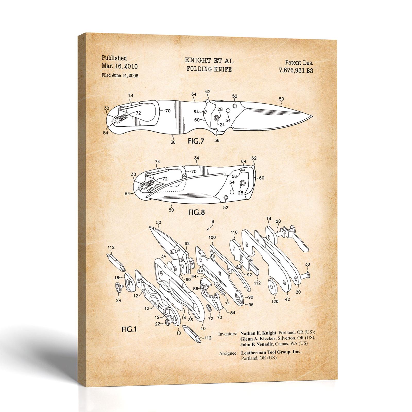 Pocket knife patent canvas print - 2010 folding knife patent print by Crossroads Home Decor