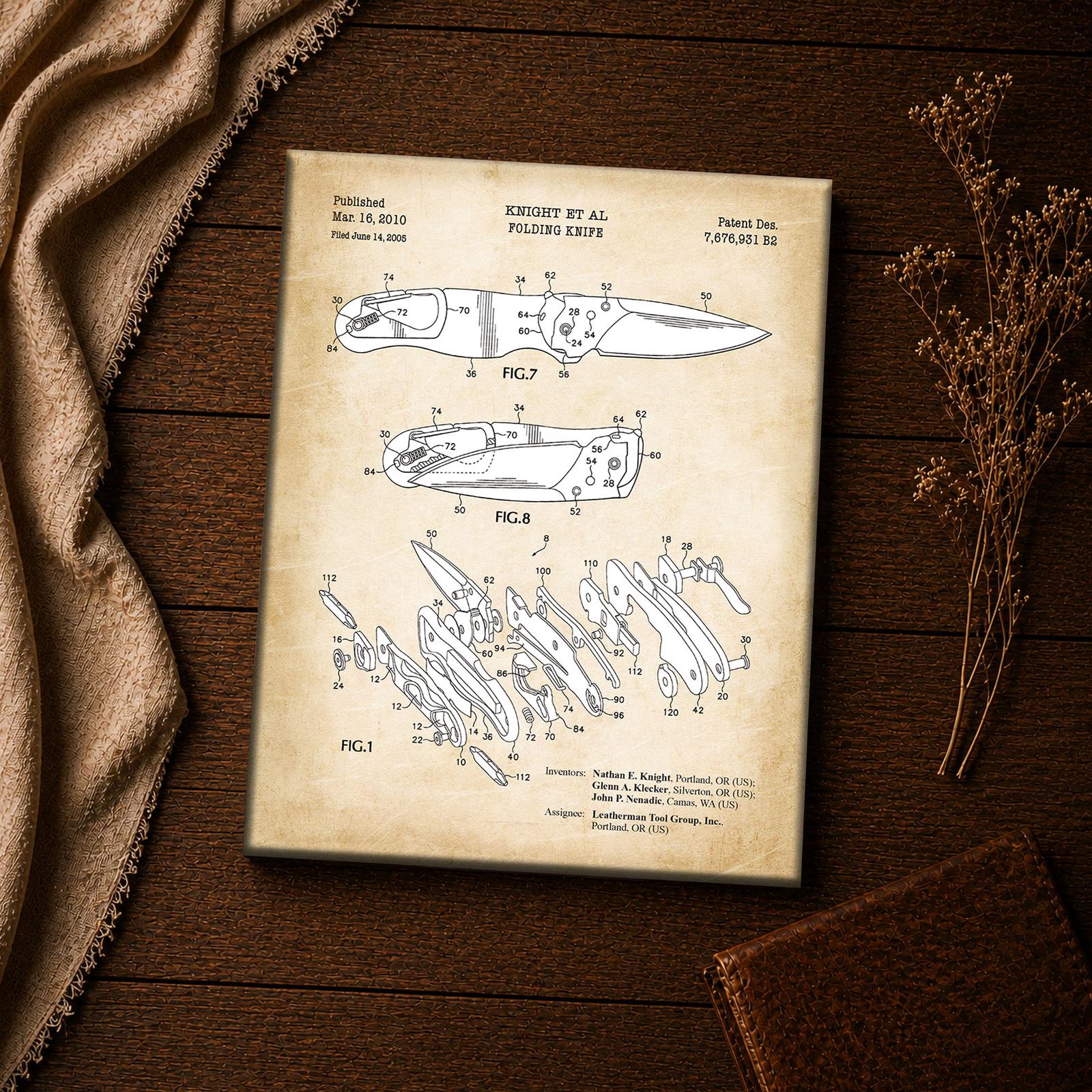 Folding knife patent print - vintage pocket knife inspirational wall art