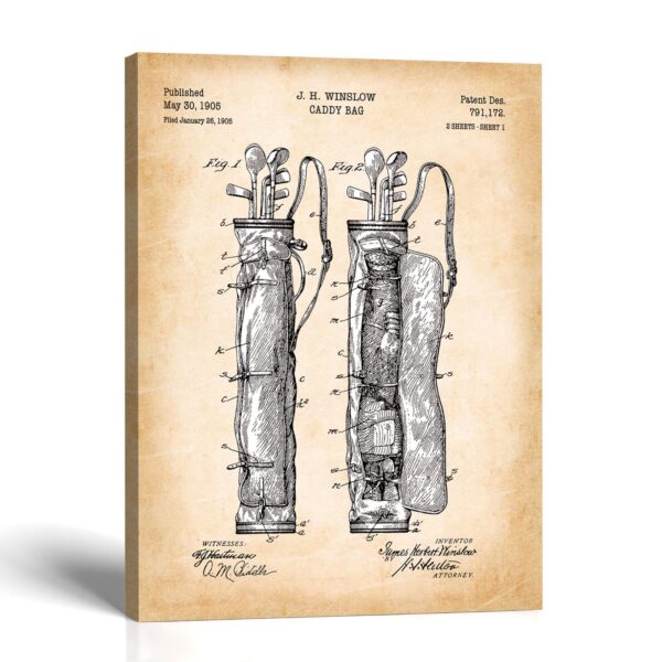 Golf bag patent canvas print - 1905 caddy bag patent print by Crossroads Home Decor