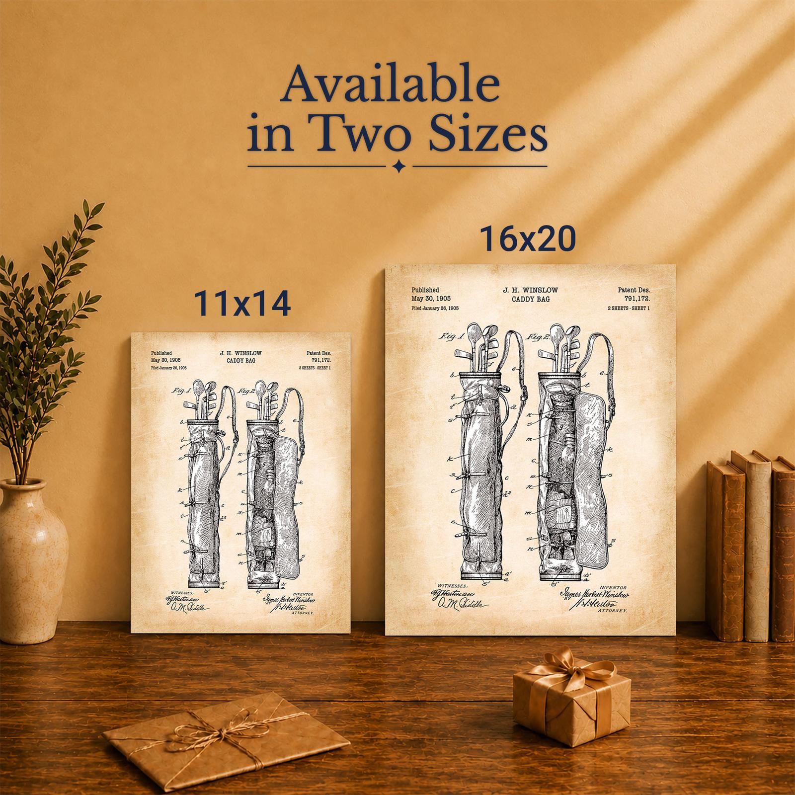 Golf bag patent canvas print - Made in USA family-owned den wall art