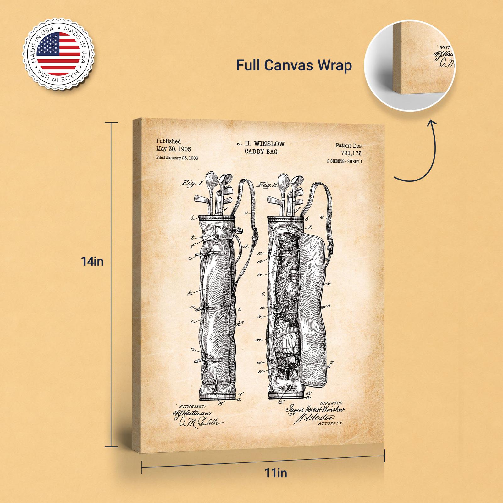 Golf patent art print - gallery wrapped canvas edge detail