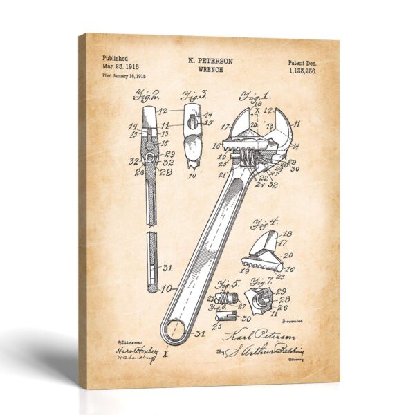 Wrench patent canvas print - 1915 adjustable wrench patent drawing by Crossroads Home Decor