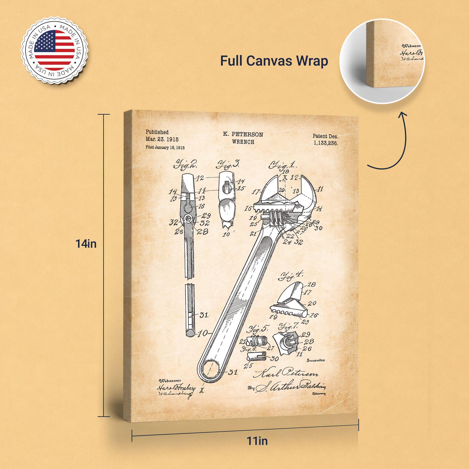 Wrench patent canvas print - gallery wrapped canvas edge detail