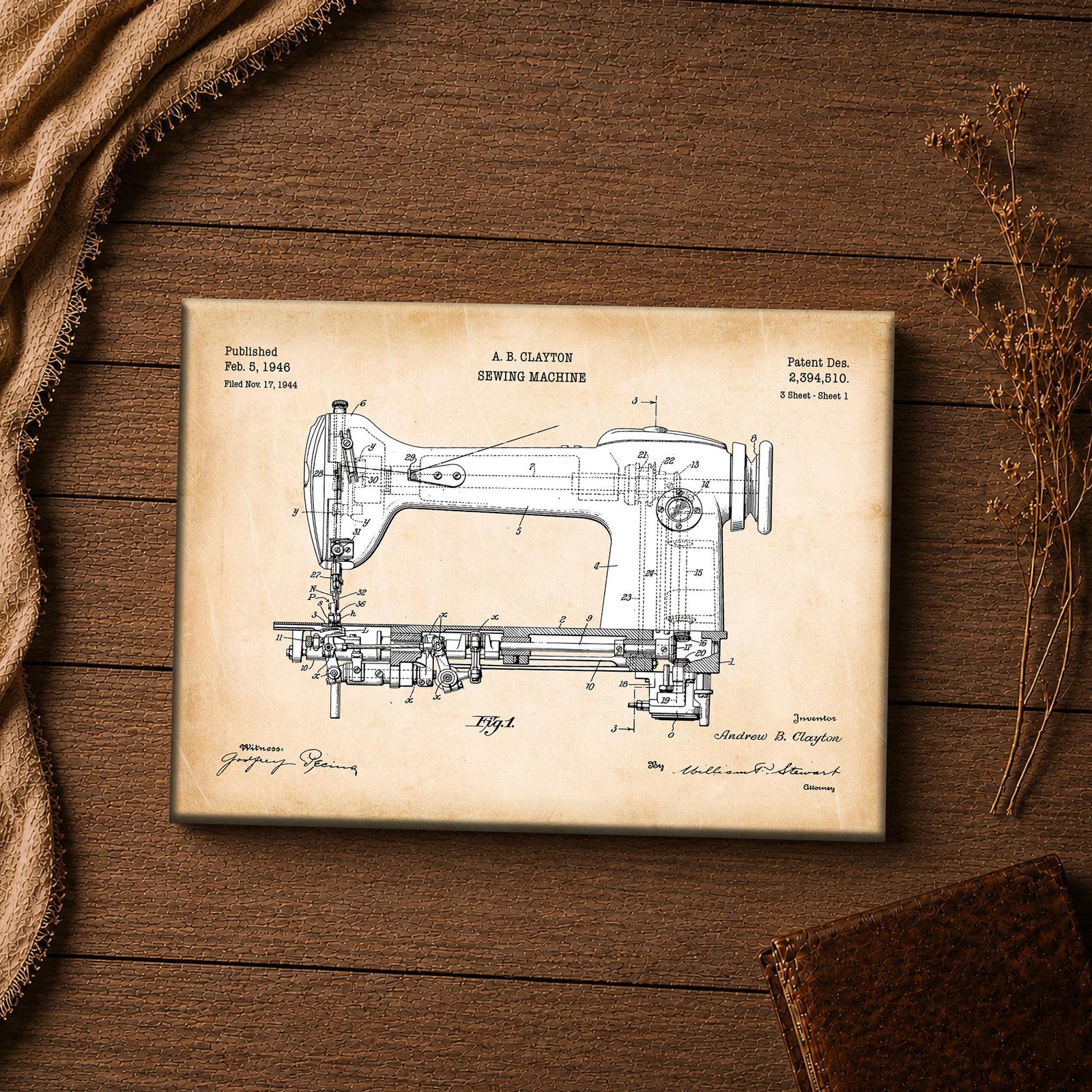 1946 sewing machine patent print - vintage craft room inspirational wall art