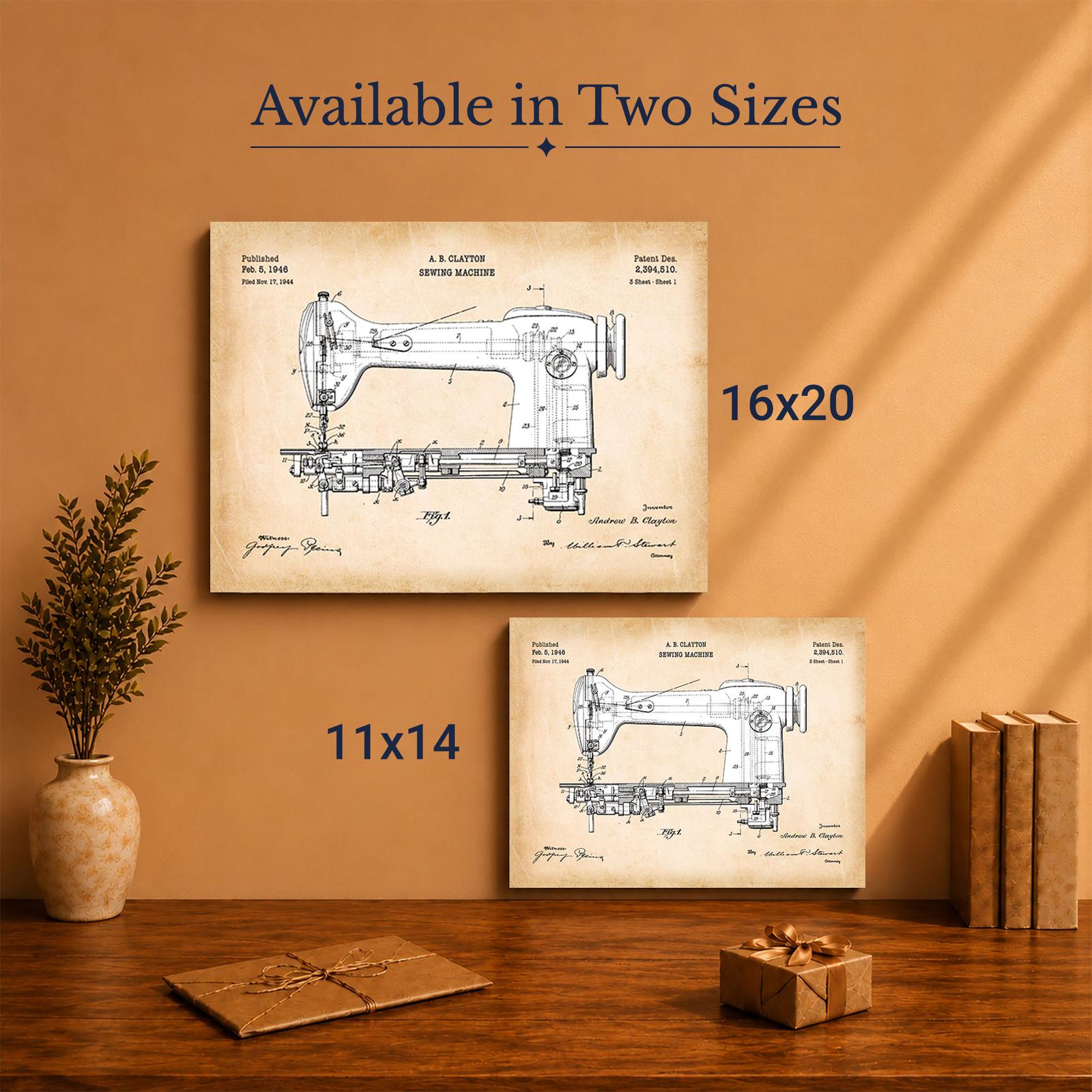 Sewing machine patent canvas print - Made in USA family-owned craft room wall art