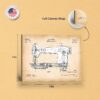 Sewing machine patent print - gallery wrapped canvas edge detail