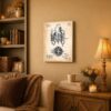 Distillery still patent print displayed as canvas wall art in a home bar