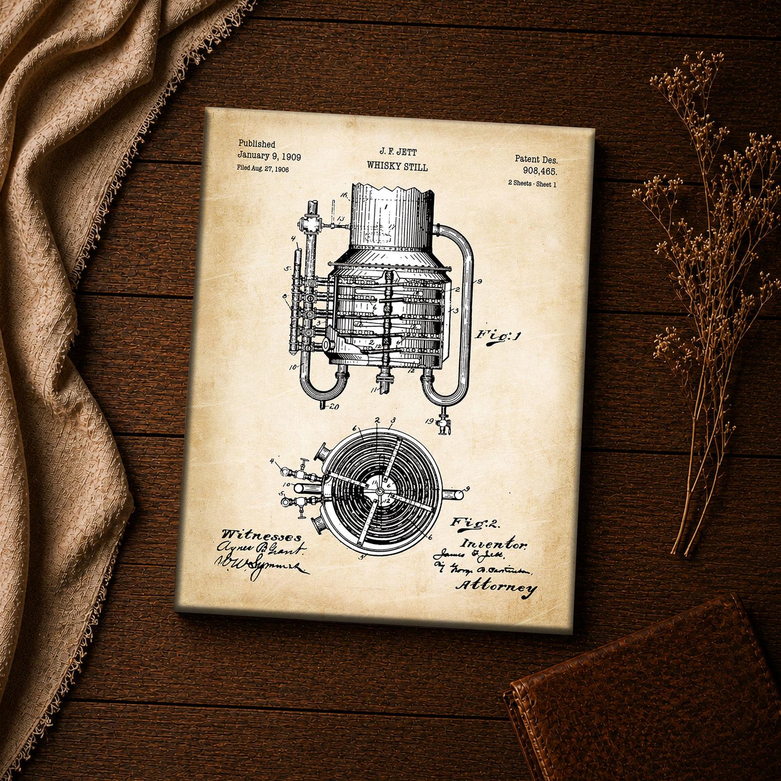 Whisky still patent print close-up - coiled tubing cross-section canvas print