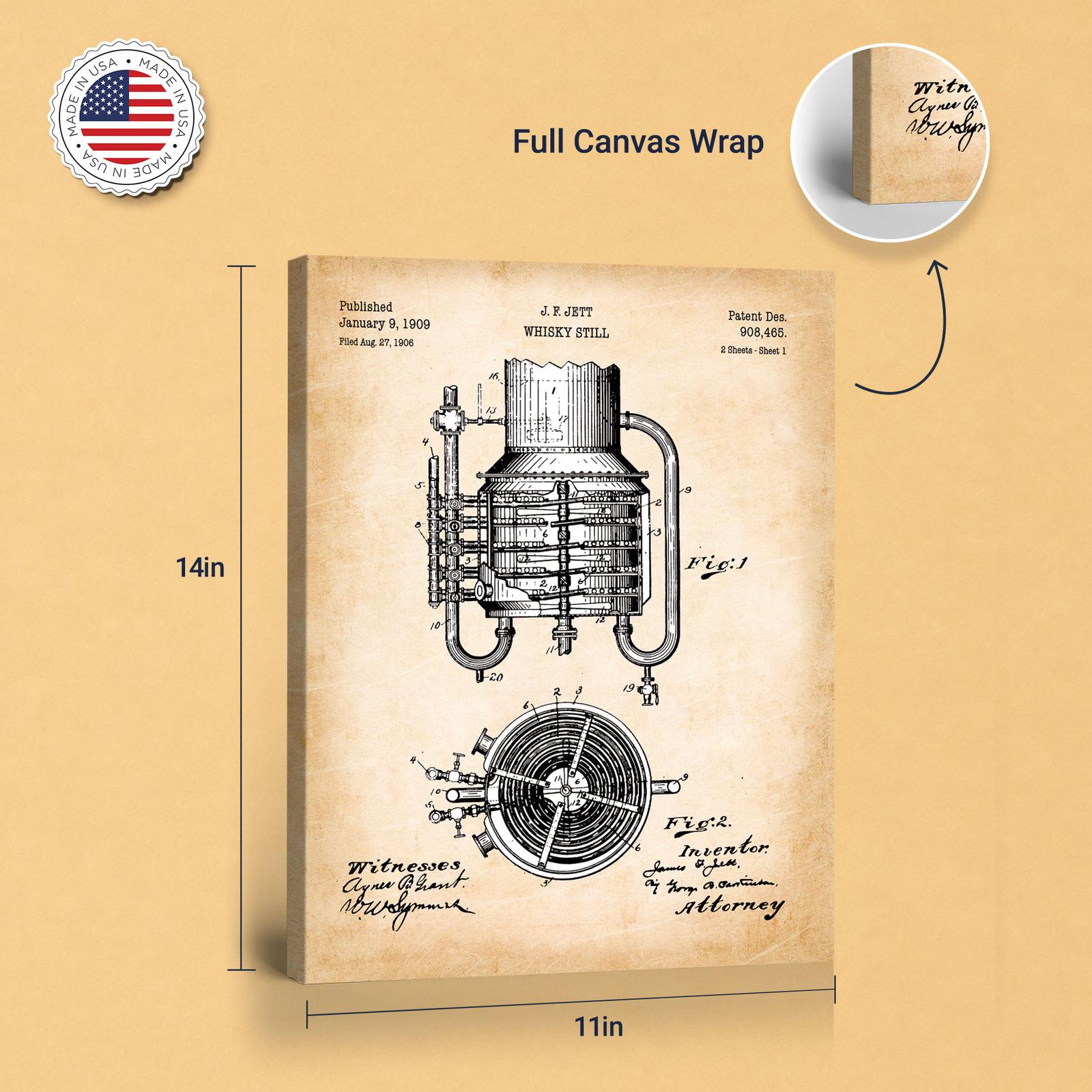 Whiskey still patent canvas print in - gallery wrapped canvas edge detail