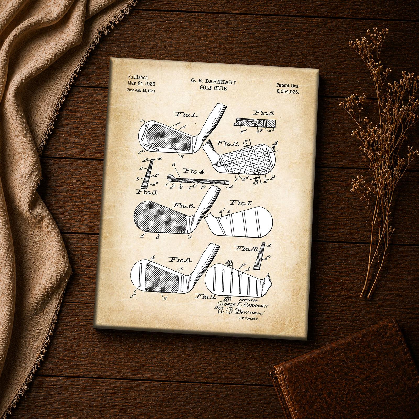 C2332C-4-11x14-1 Vintage golf club wall art - golf iron patent print closeup