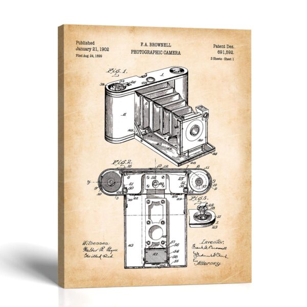 Antique folding camera canvas print - 1902 Folding Camera Patent by Crossroads Home Decor