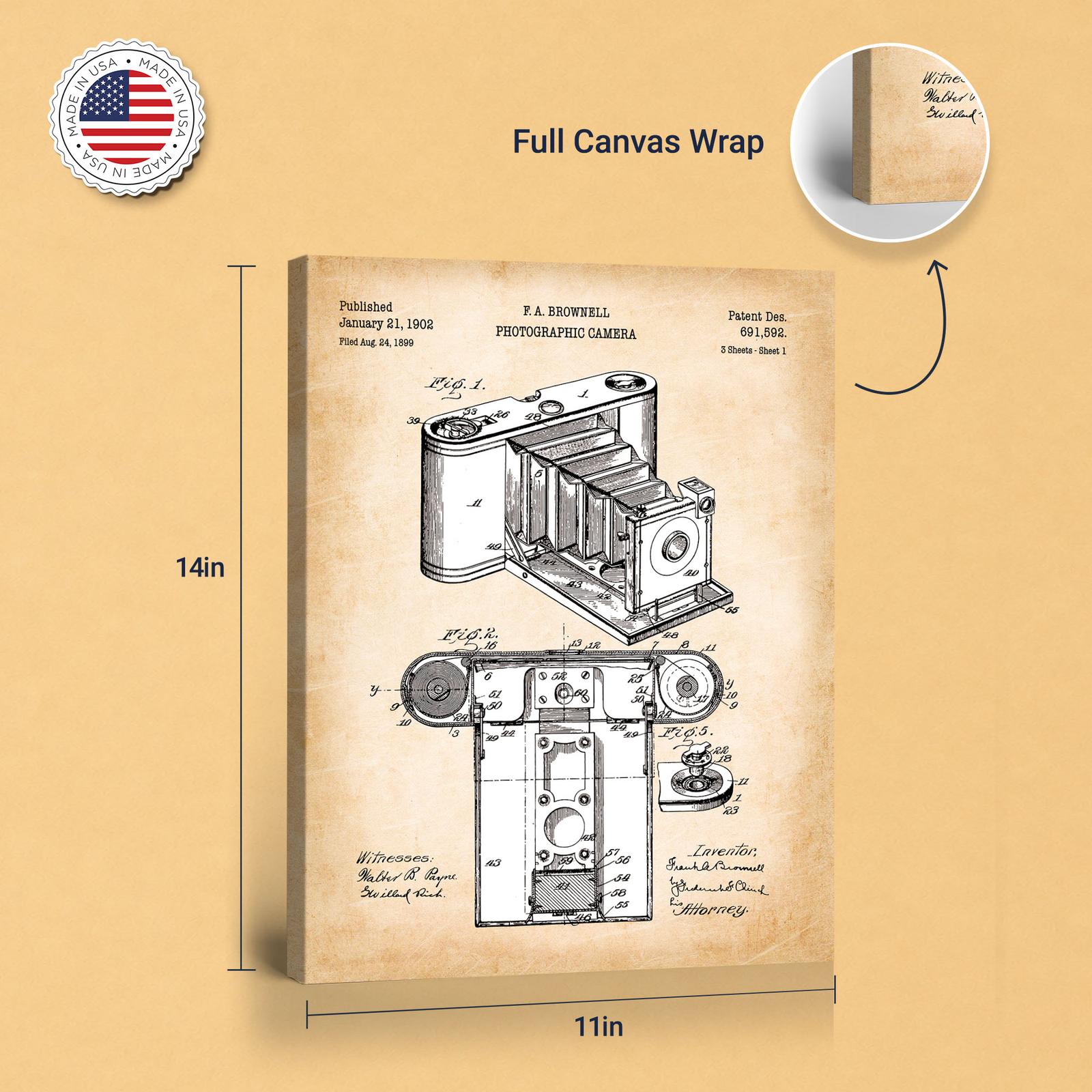 Antique folding camera canvas - gallery wrapped canvas edge detail
