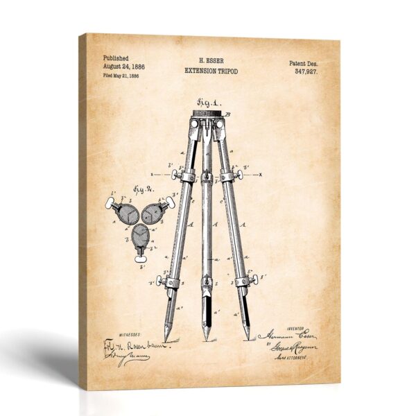 Surveyor tripod canvas print - 1886 Surveying Tripod Patent by Crossroads Home Decor