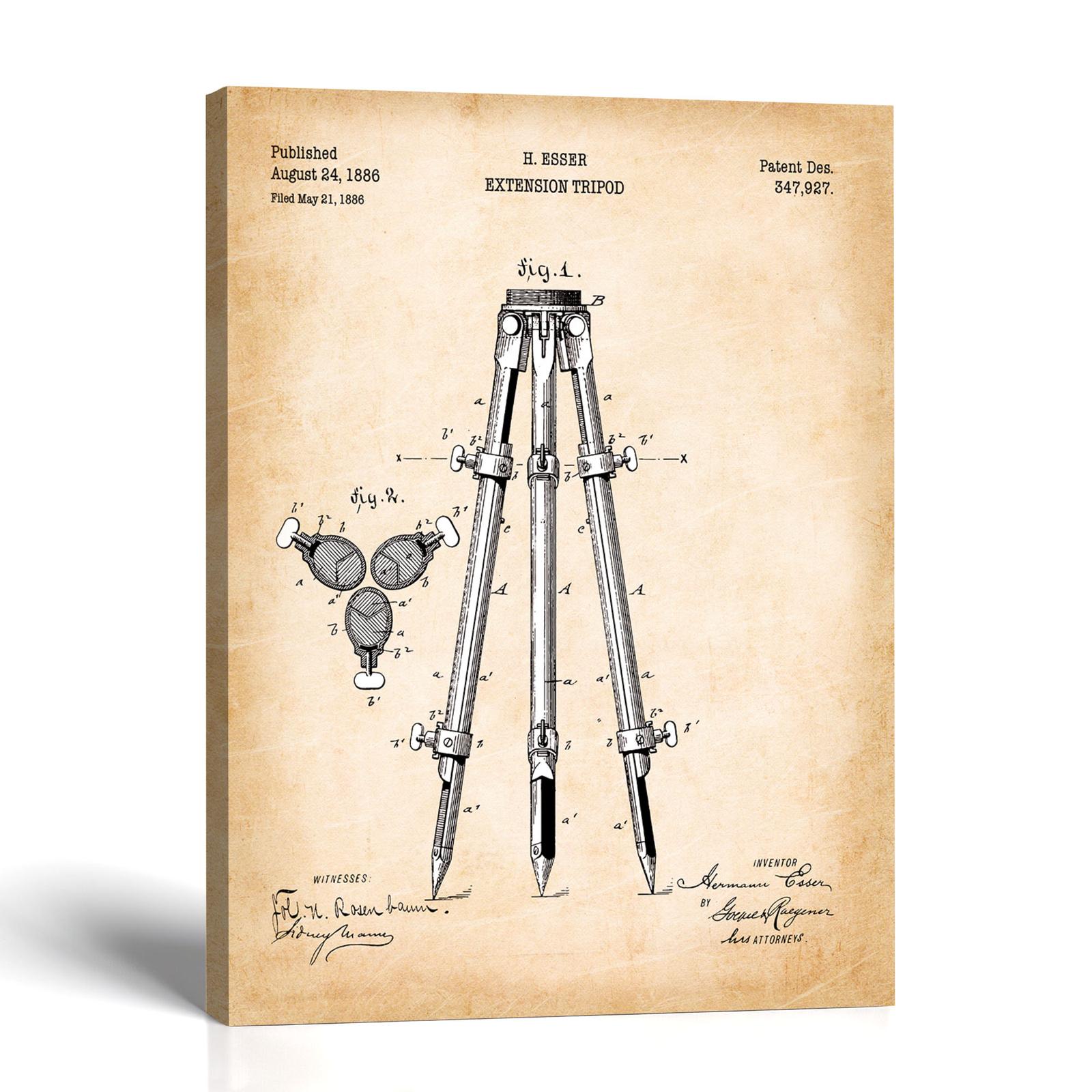 Surveyor tripod canvas print - 1886 Surveying Tripod Patent by Crossroads Home Decor